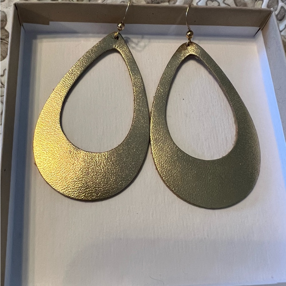 Leather hollow cut out teardrop earrings